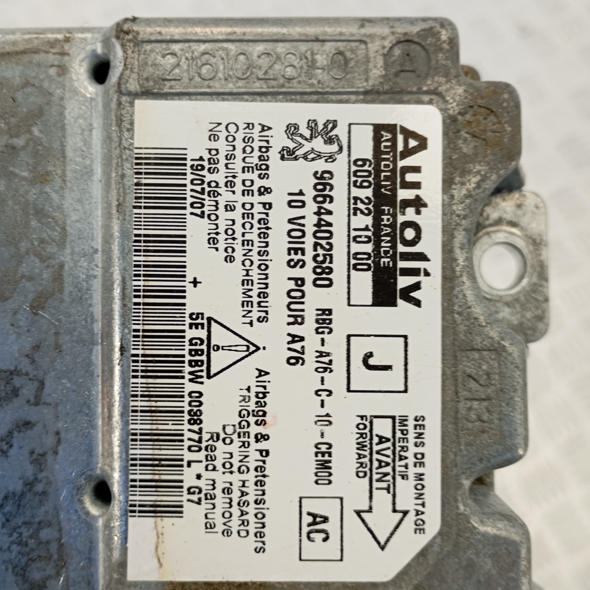 Centralina Airbag Peugeot 207 2006–2012 ECU Autoliv 10 Pin OEM 9664402580 - immagine 7