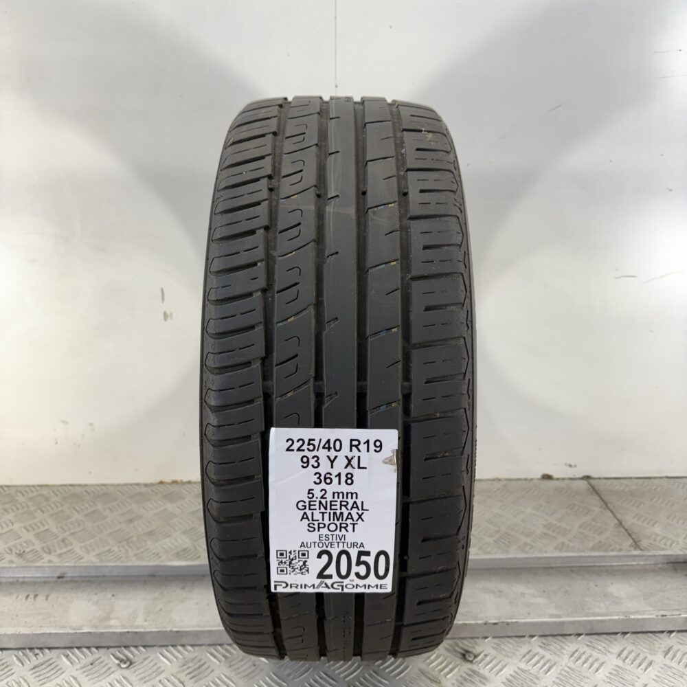 Pneumatico Usato 225 40 R19 XL 93Y General Altimax Sport 74% Estivo