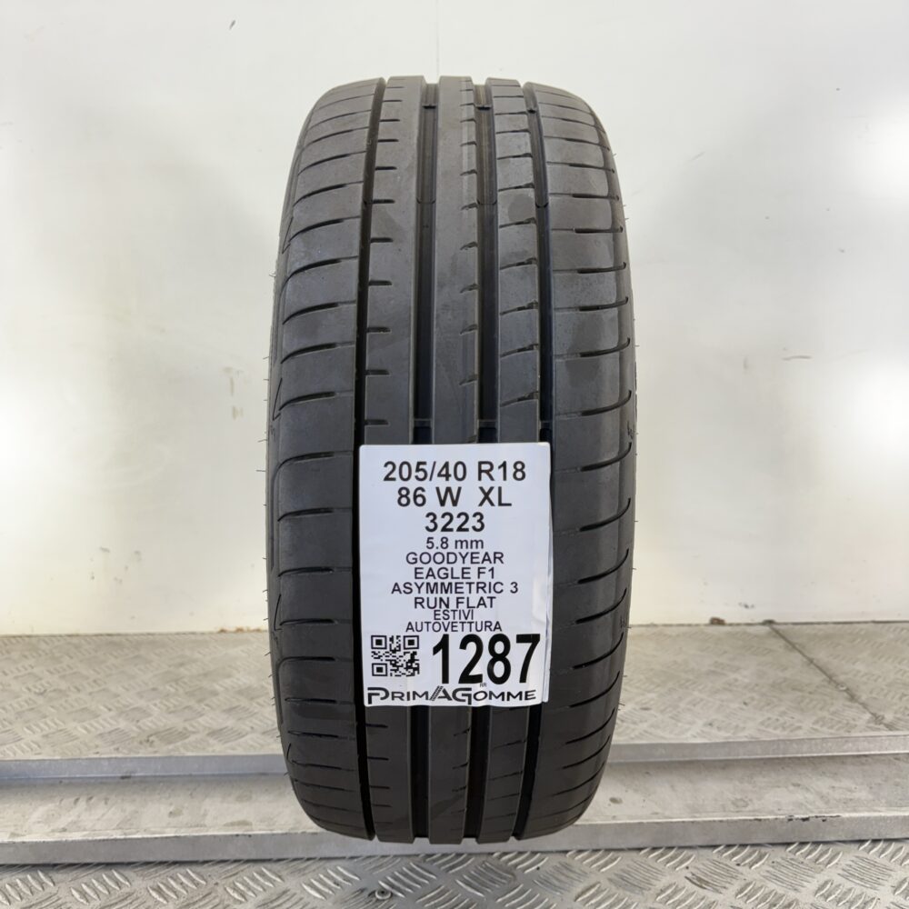 Pneumatico Usato 205 40 R18 XL 86W Goodyear Eagle F1 Asymmetric 3 RunFlat Estivo
