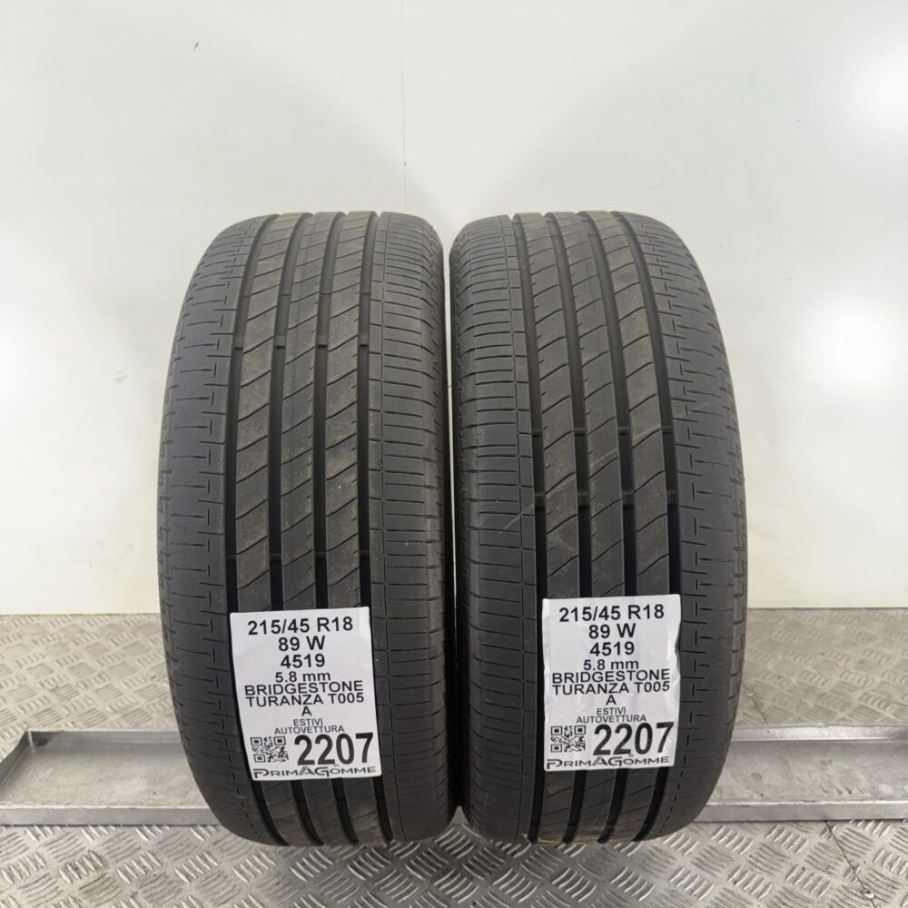 Gomme Usate 215 45 R18 89W Bridgestone Turanza T005 83% Estive