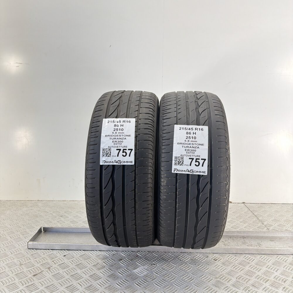 Pneumatici Usati 215 45 R16 86H Bridgestone Turanza ER300 82% Estive