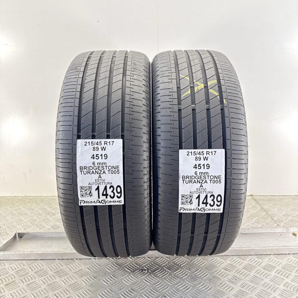 Gomme Usate 215 45 R17 89W Bridgestone Turanza T005 86% Estive