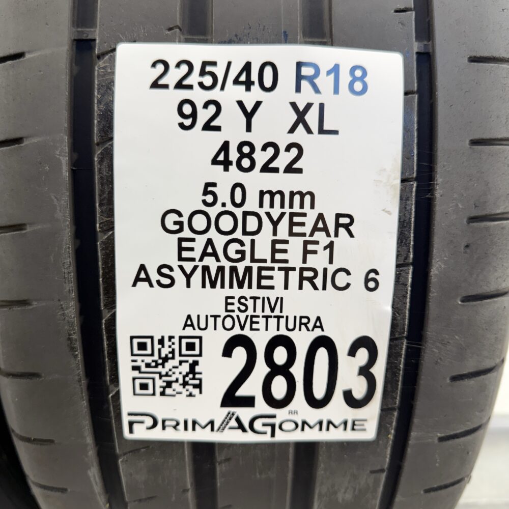 Gomme Usate 225 40 R18 XL 92Y Goodyear Eagle F1 Asymmetric 6 71% Estive - immagine 3
