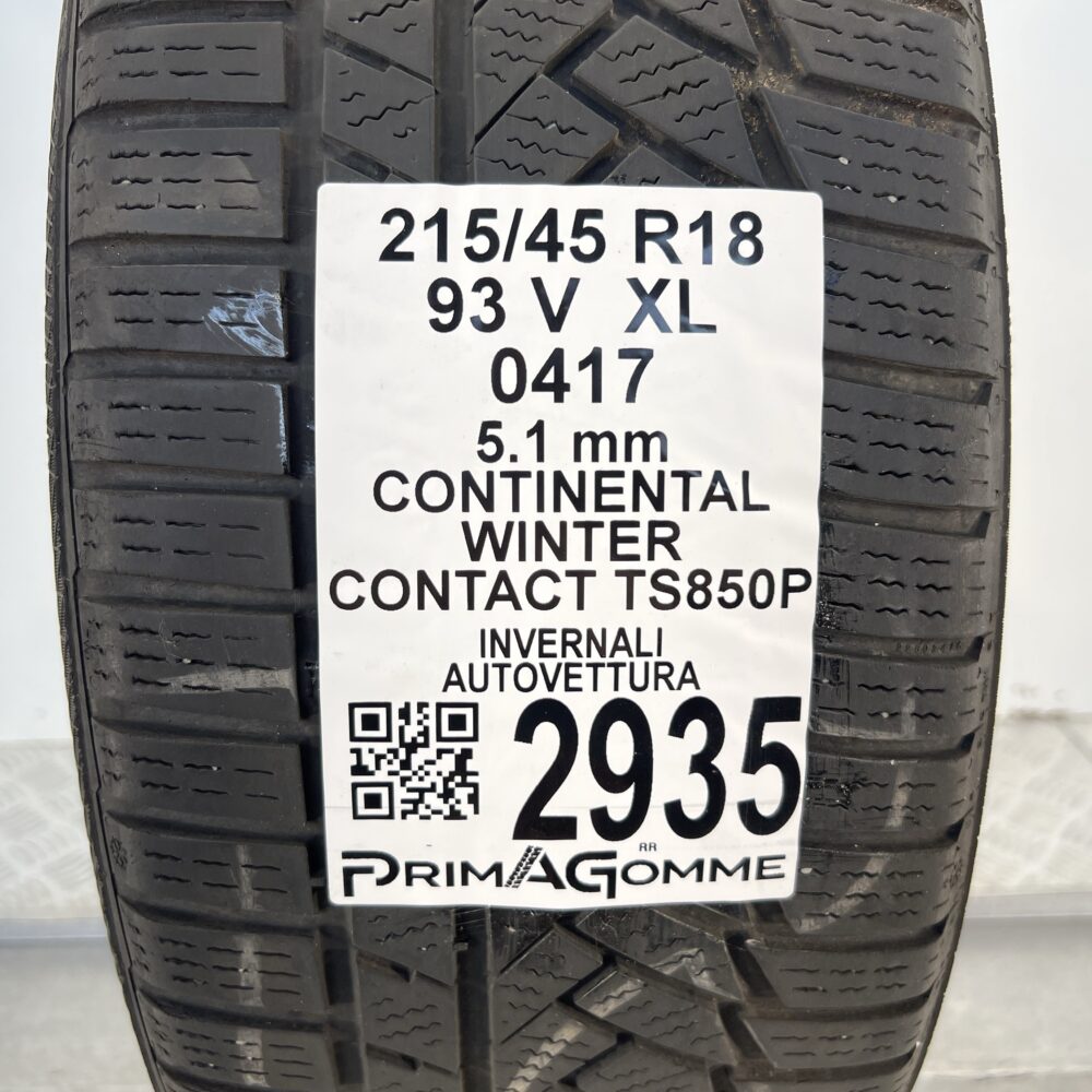 Gomma Usata 215 45 R18 XL 93V Continental Winter Contact TS850P Invernale - immagine 3