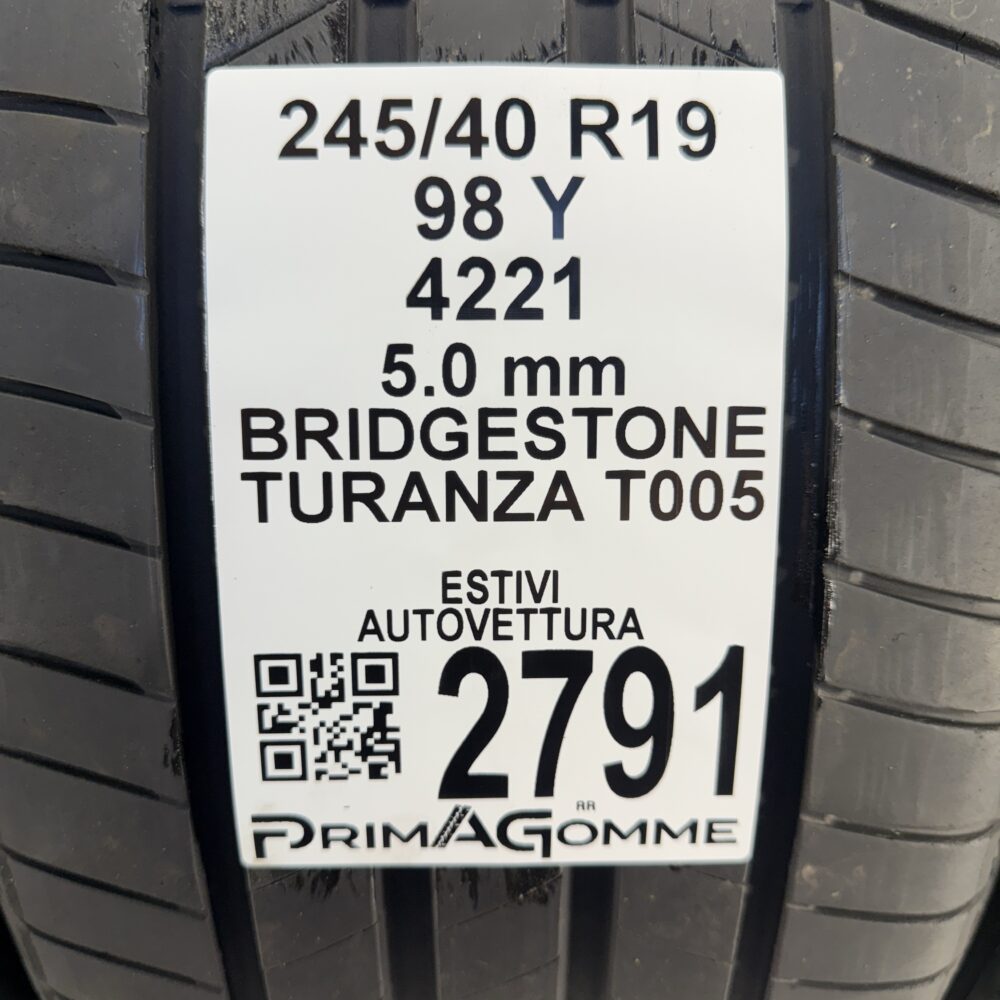 Gomme Usate 245 40 R19 98Y Bridgestone Turanza T005 71% Estive - immagine 3