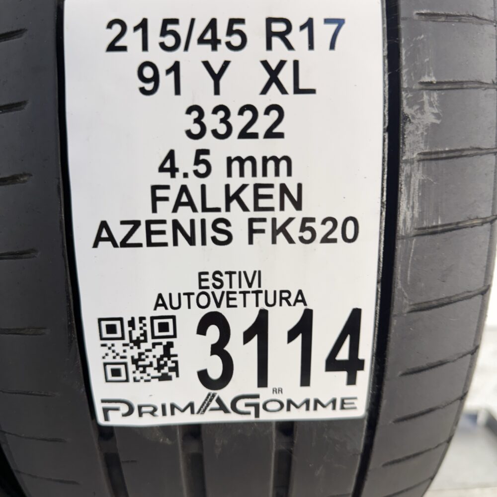 Gomme Usate 215 45 R17 XL 91Y Falken Azenis FK520 Estive - immagine 3