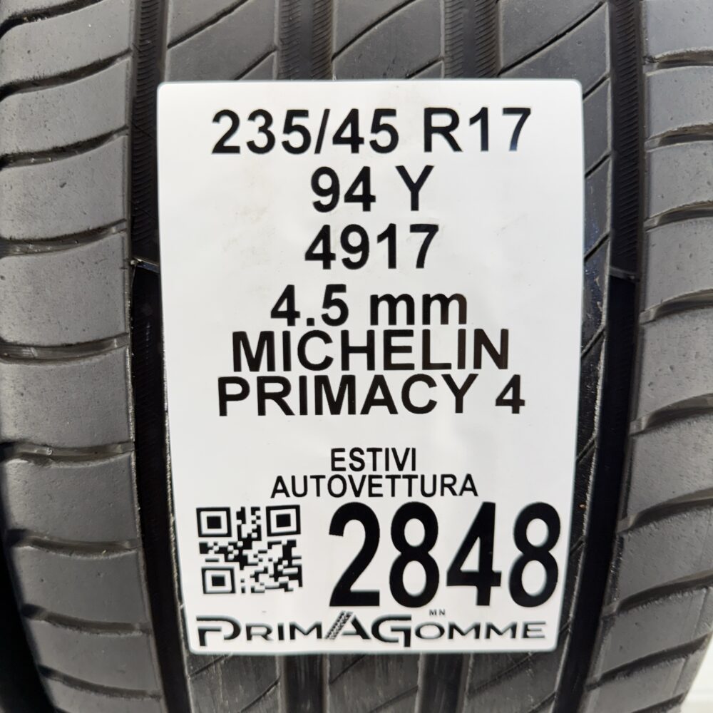 Gomme Usate 235 45 R17 94Y MICHELIN PRIMACY 4 Estive - immagine 3