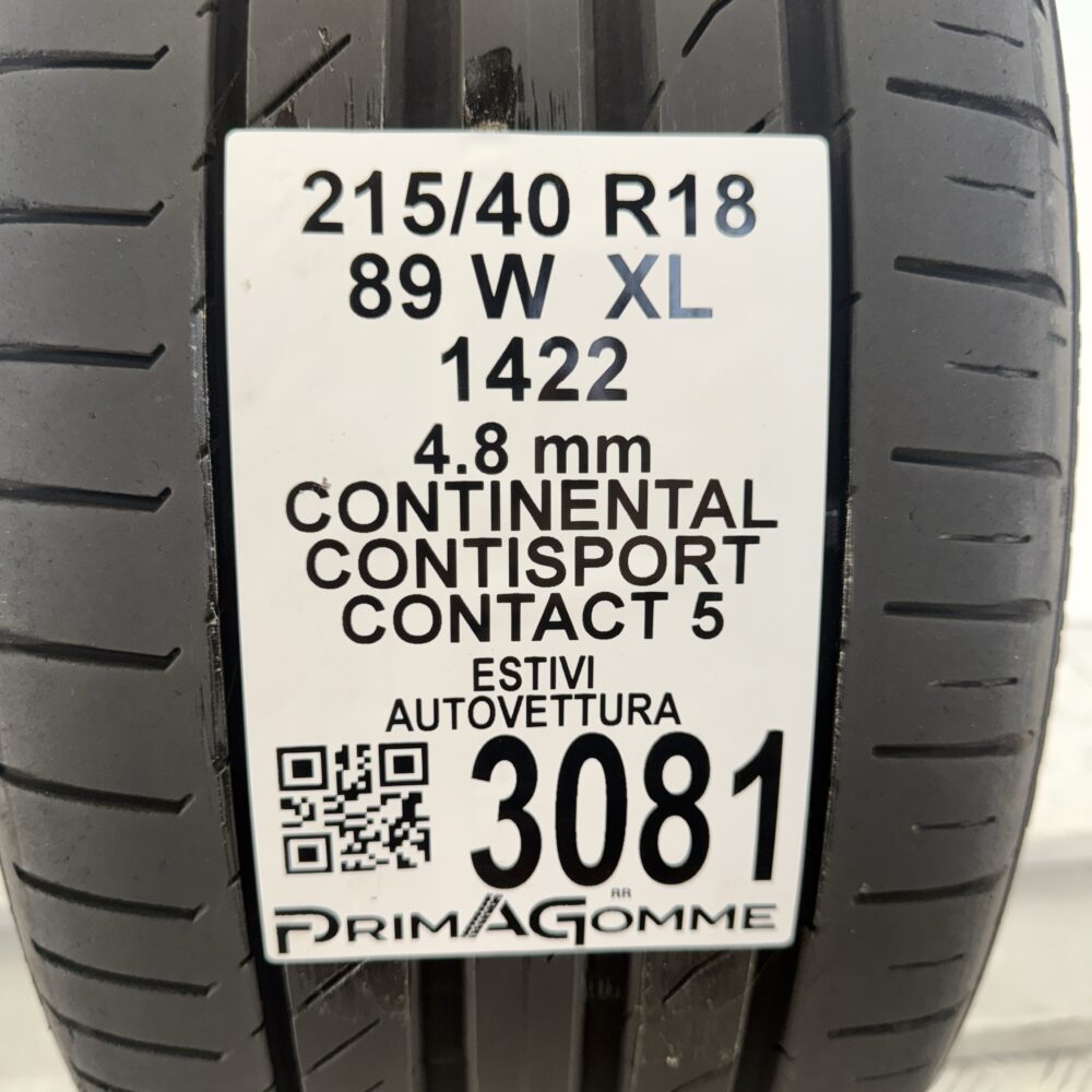 Gomma Usata 215 40 R18 XL 89W Continental ContiSportContact 5 Estivo - immagine 3