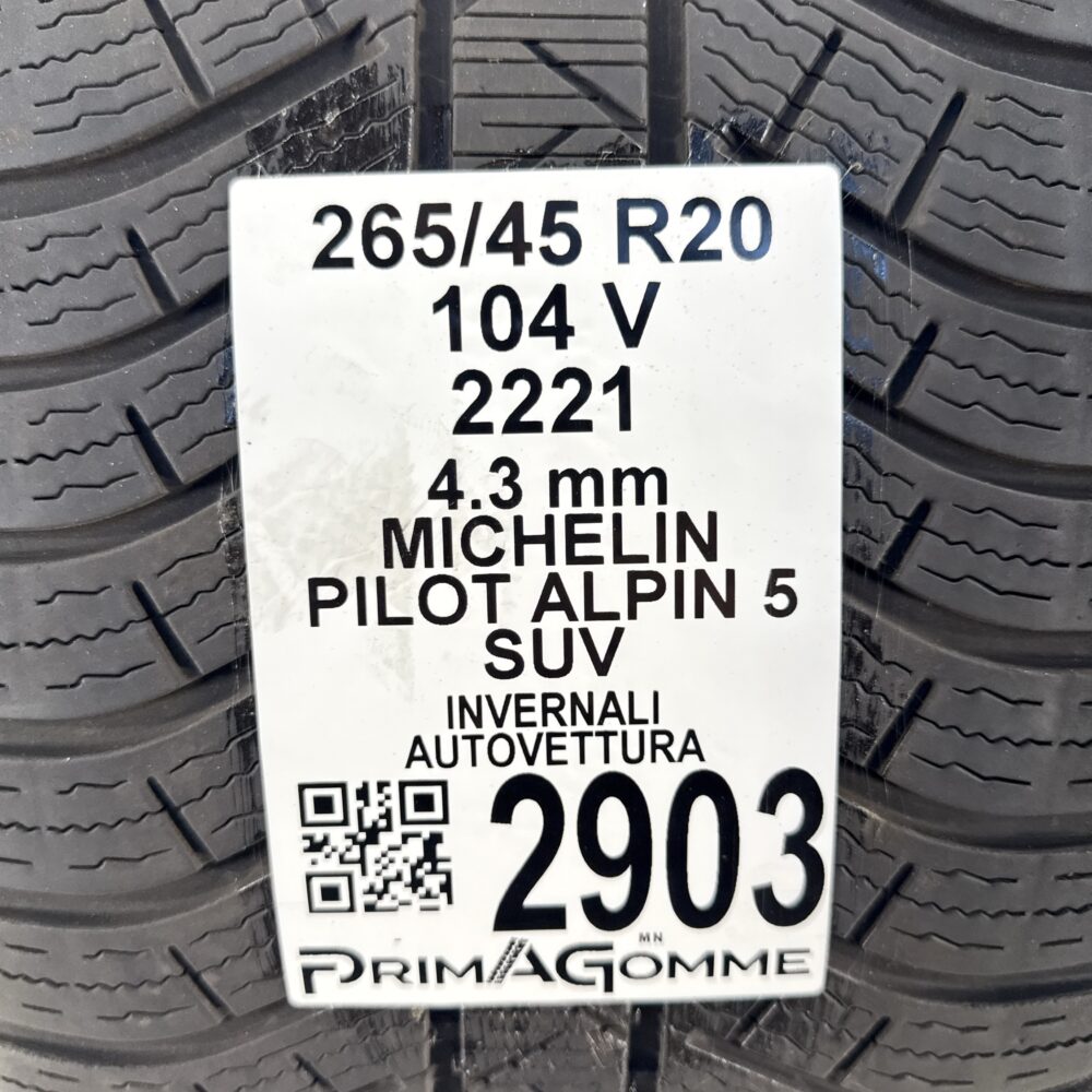 Gomma Usata 265 45 R20 104V Michelin Pilot Alpin 5 SUV Invernale - immagine 3