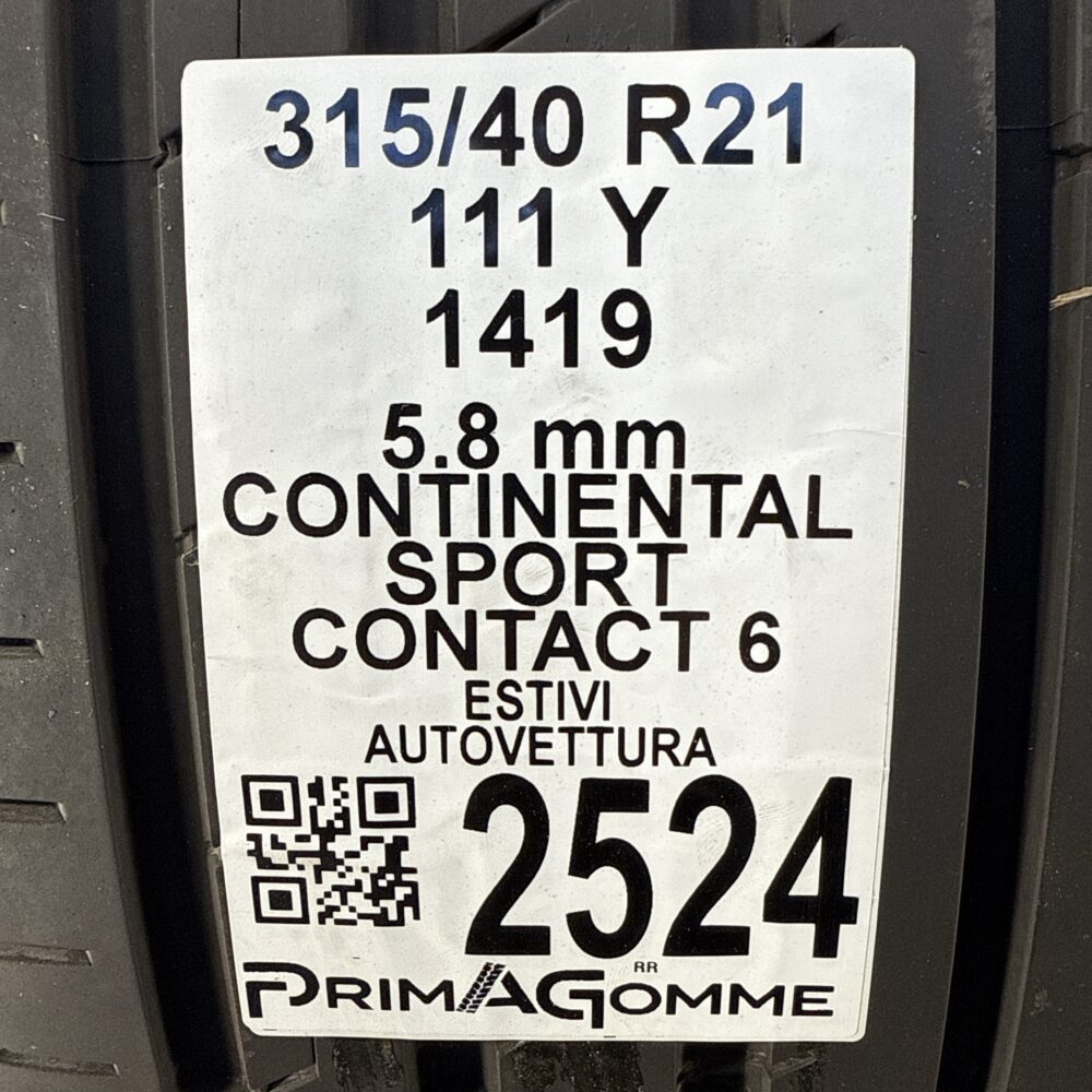 Gomme Usate 315 40 R21 111Y Continental Sport Contact 6 83% Estive - immagine 3