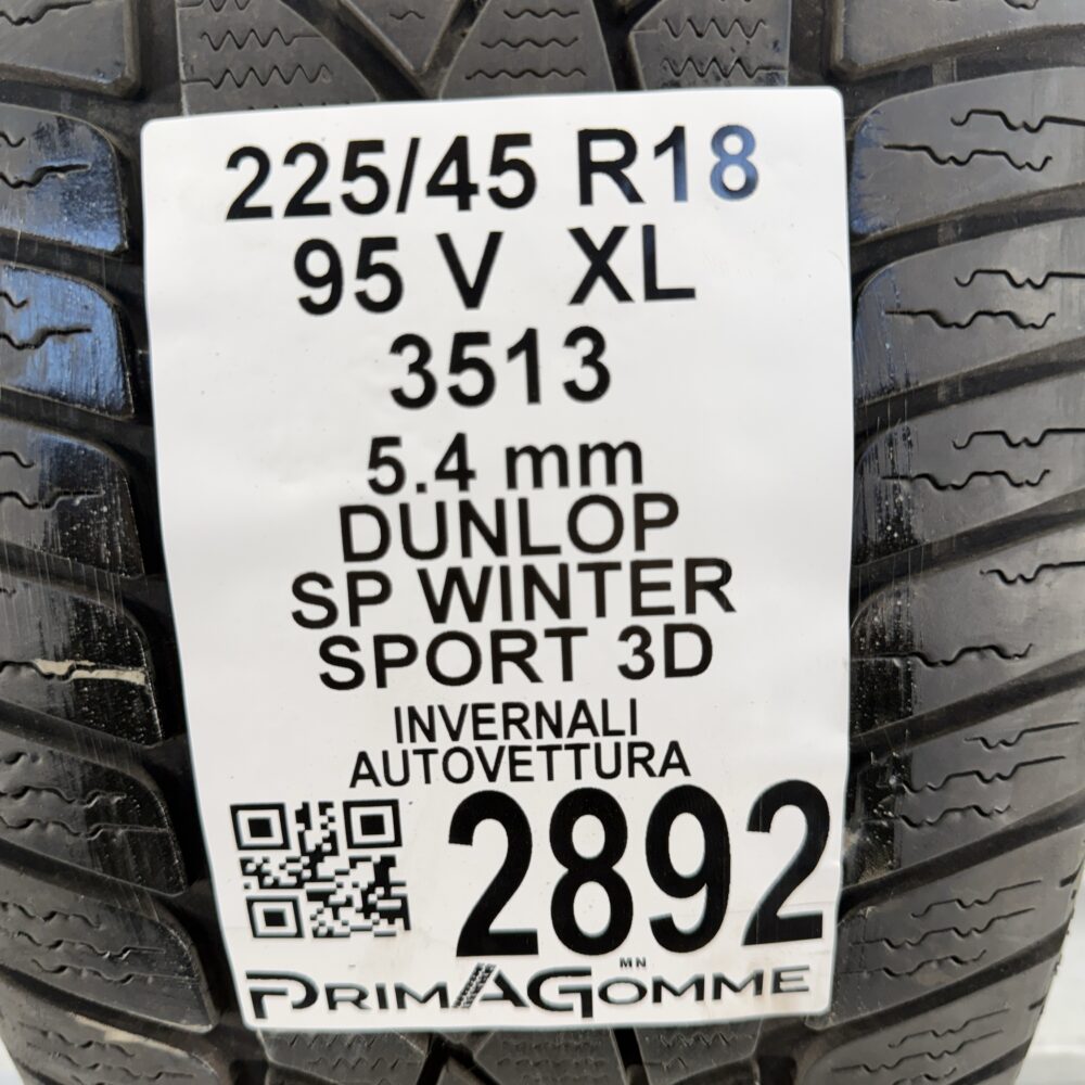 Gomma Usata 225 45 R18 XL 95V Dunlop SP Winter Sport 3D Invernale - immagine 3