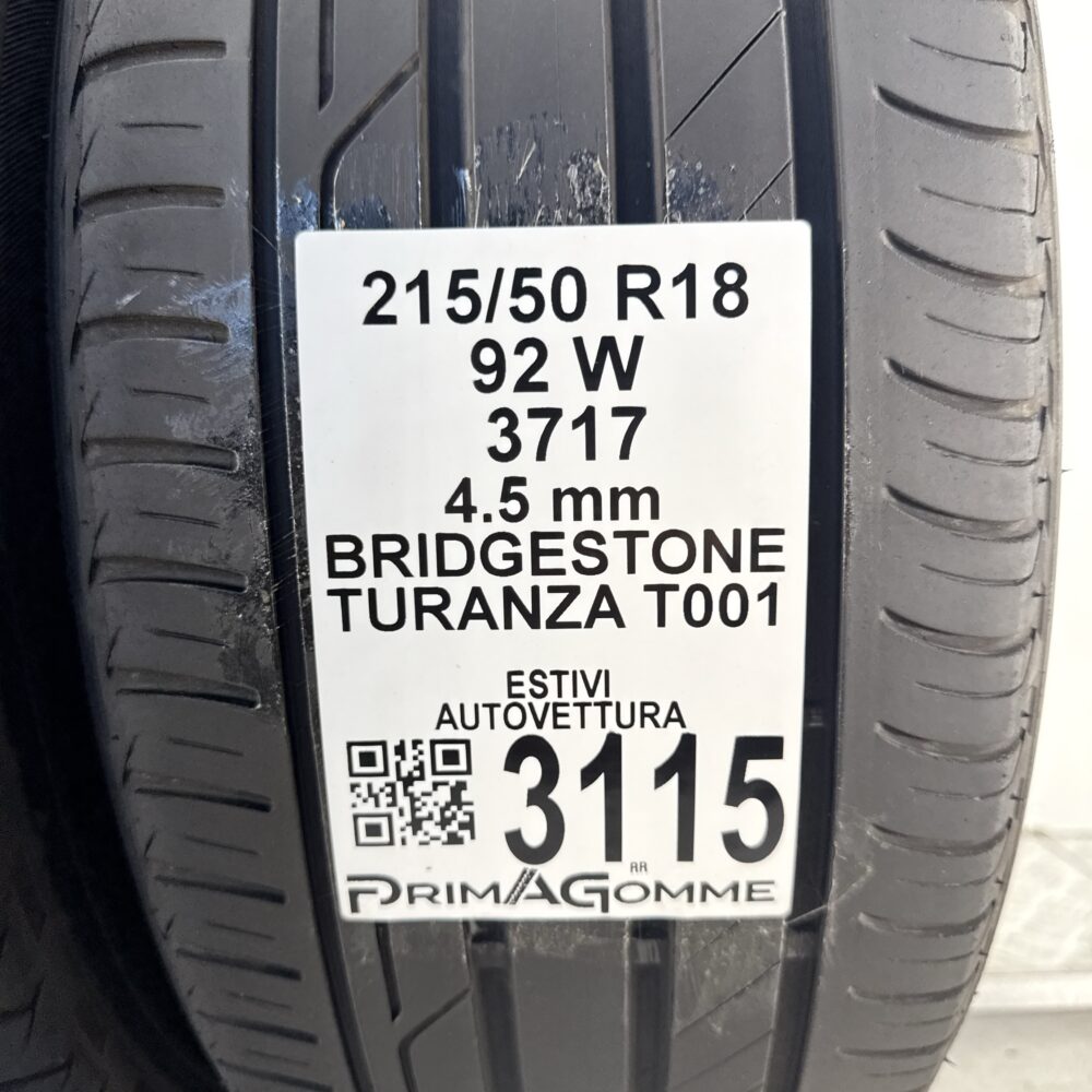 Gomme Usate 215 50 R18 92W Bridgestone Turanza T001 Estive - immagine 3