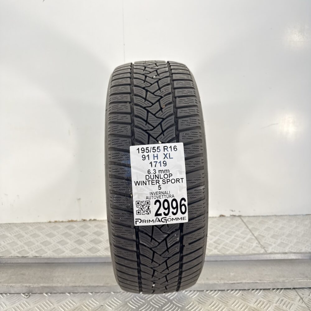 Gomma Usata 195 55 R16 91H XL Dunlop Winter Sport 5 90% Invernale