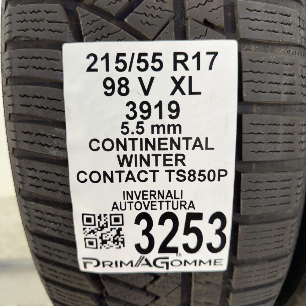 Gomme Usate 215 55 R17 XL 98V Continental Winter Contact TS850P 79% Invernali - immagine 3