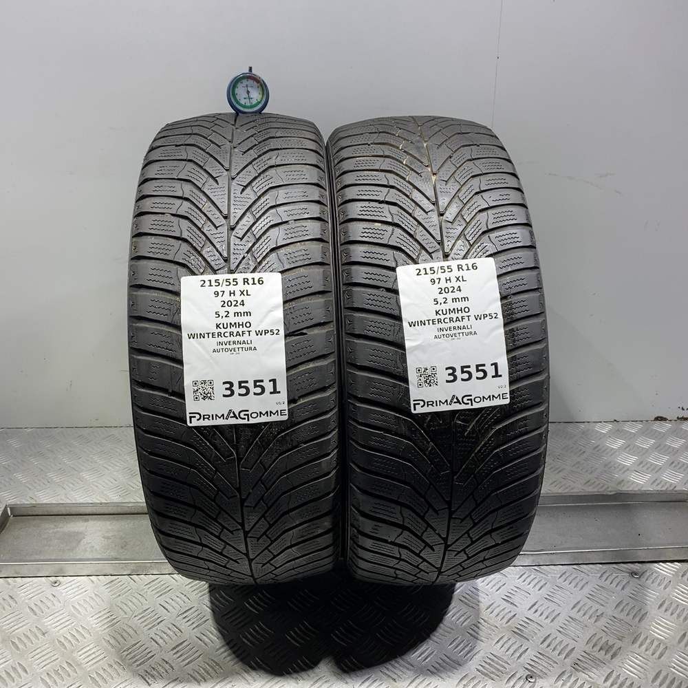Gomme Usate 215 55 R16 97H XL Kumho Wintercraft WP52 74% Invernali