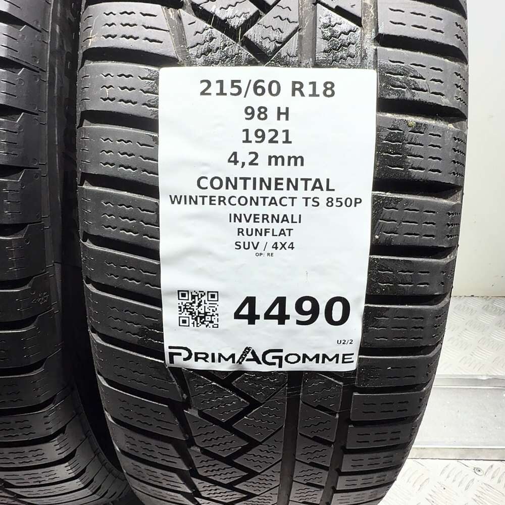 Gomme Usate 215 60 R18 98H Continental Wintercontact TS 850P RunFlat Invernali - immagine 3