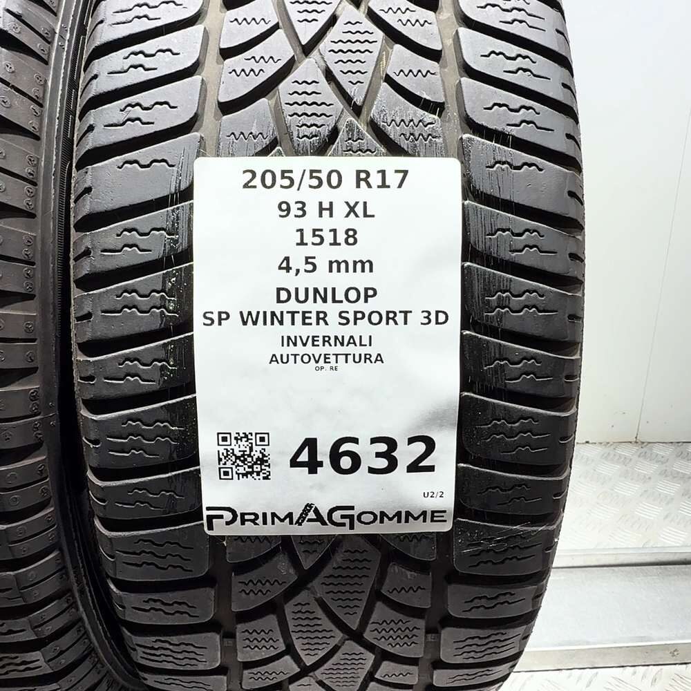 Gomme Usate 205 50 R17 93H XL Dunlop SP Winter Sport 3D Invernali - immagine 3