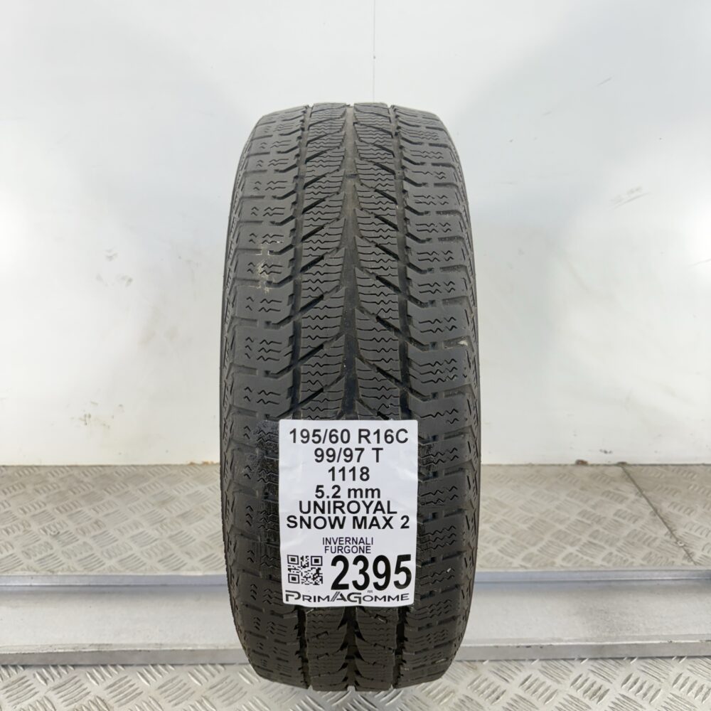 Gomma Usata 195 60 R16C 99/97T Uniroyal Snow Max 2 74% Invernale