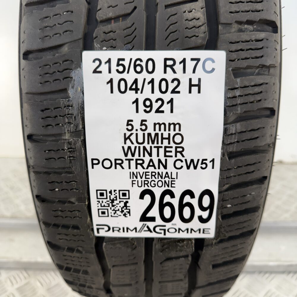 Gomma Usata 215 60 R17C 104/102H Kumho Winter PorTran CW51 79% Invernale - immagine 3