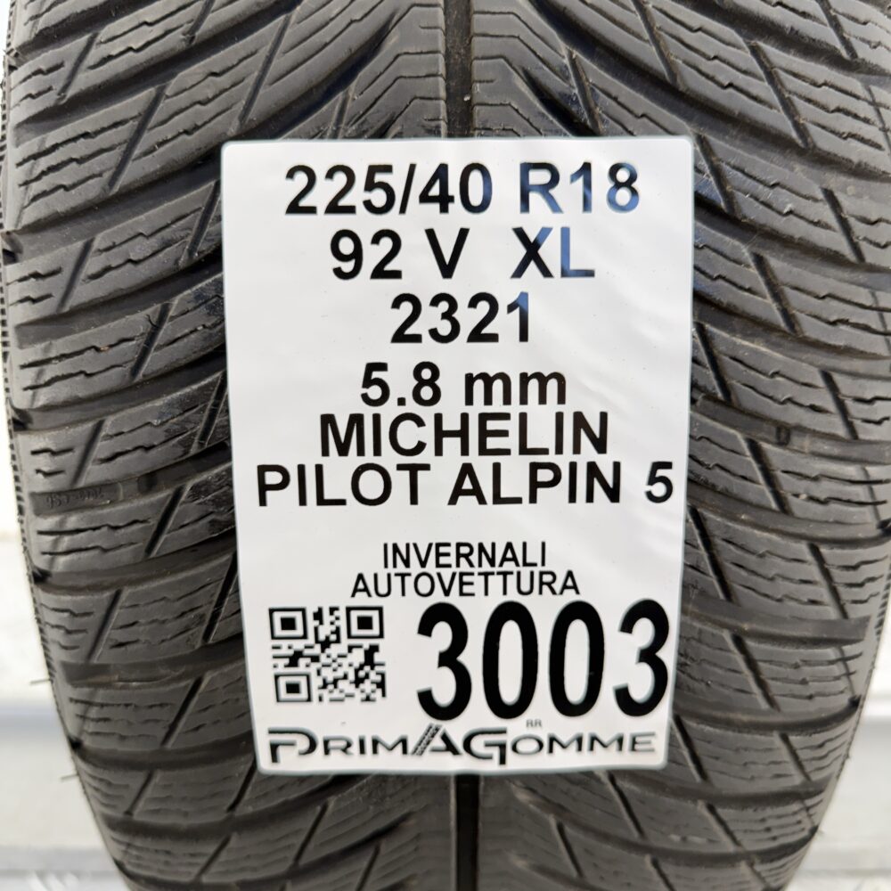 Gomma Usata 225 40 R18 92V XL Michelin Pilot Alpin 5 83% Invernale - immagine 3