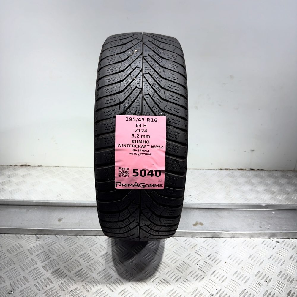 Gomma Usata 195 45 R16 84H Kumho Wintercraft WP52 74% Invernale