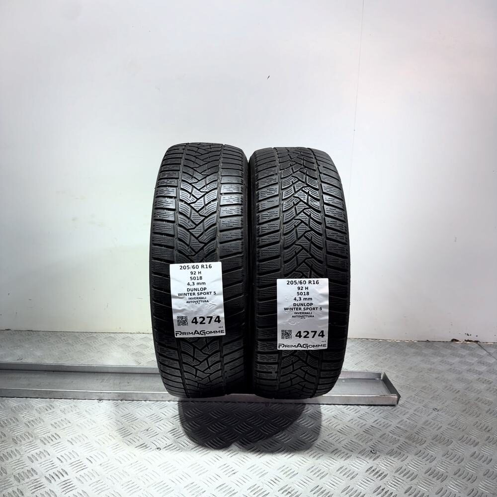 Gomme Usate 205 60 R16 92H Dunlop Winter Sport 5 Invernali
