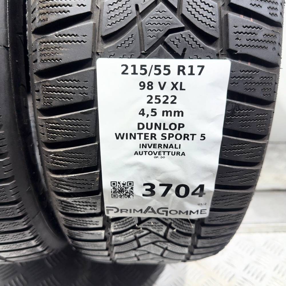 Gomme Usate 215 55 R17 98V XL Dunlop Winter Sport 5 Invernali - immagine 3