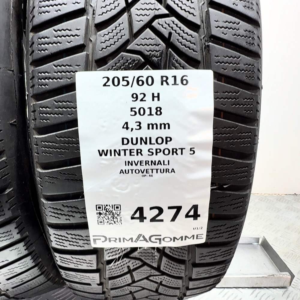 Gomme Usate 205 60 R16 92H Dunlop Winter Sport 5 Invernali - immagine 3